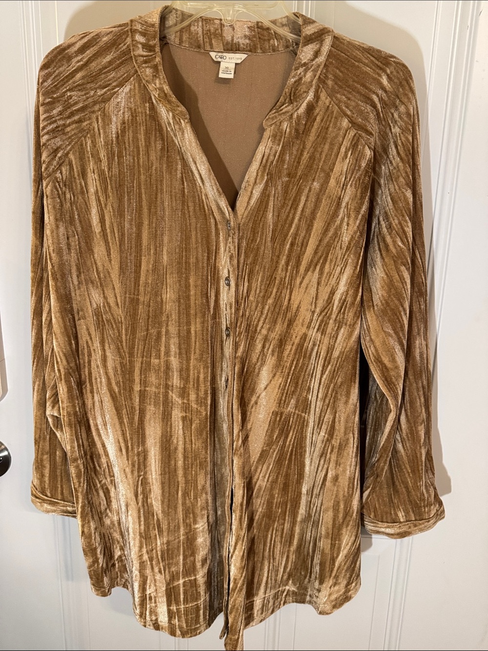 Cato Brown Crushed Velvet Button-Front Shirt
